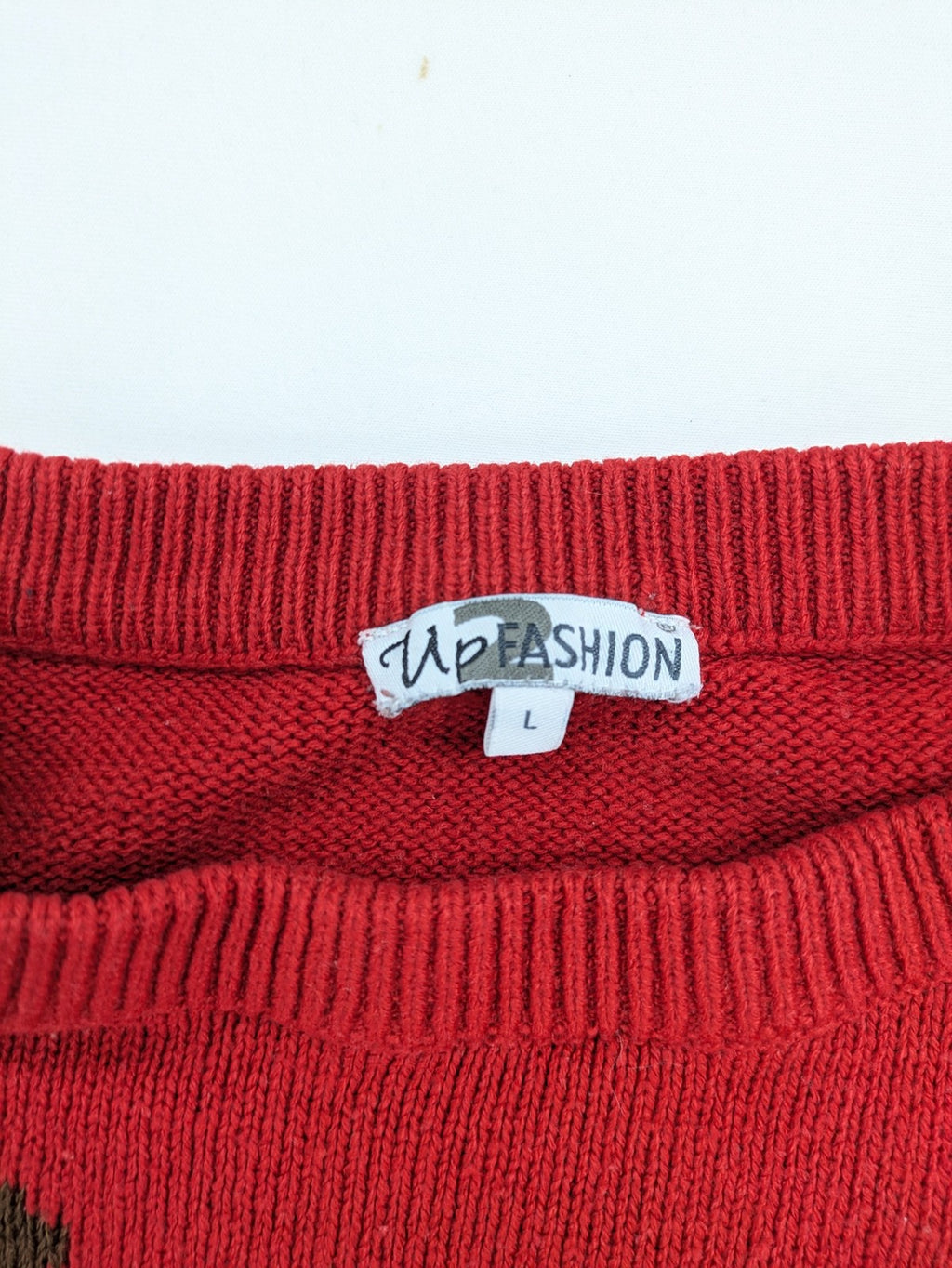 Up Fashion multi turtle neck jumper red with large knitted reindeer face design