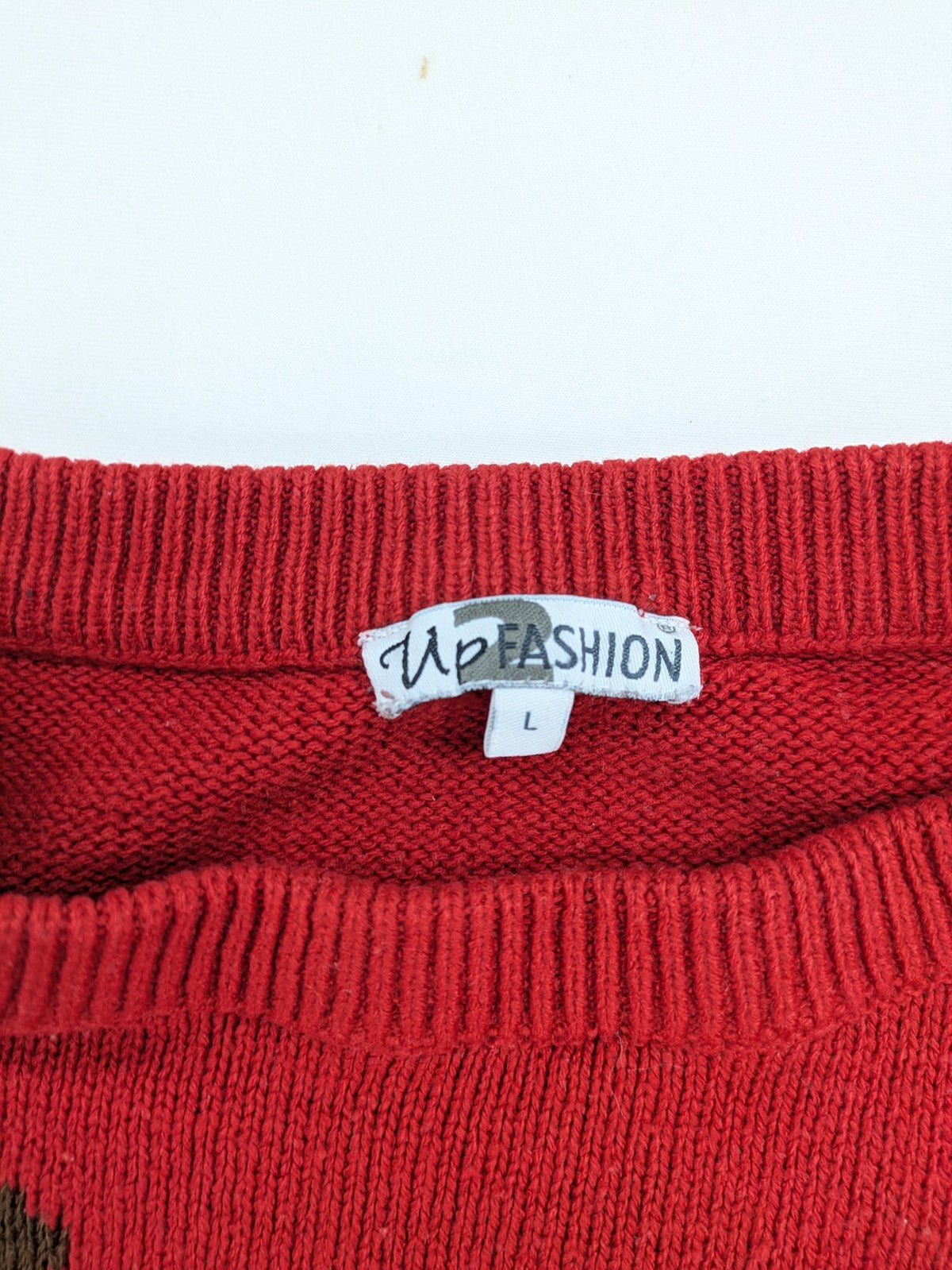 Up Fashion multi turtle neck jumper red with large knitted reindeer face design
