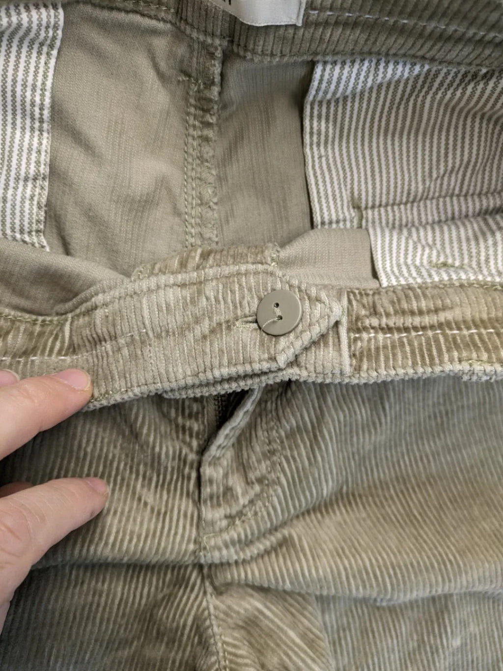 Esprit khaki pants with classic button fly, straight leg, and front pockets.