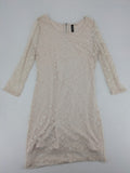 Divided H&M beige bodycon dress floral lace overlay 3/4 sleeves back zipper
