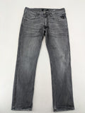 Replay grey straight jeans faded wash five-pocket style with logo on pocket.