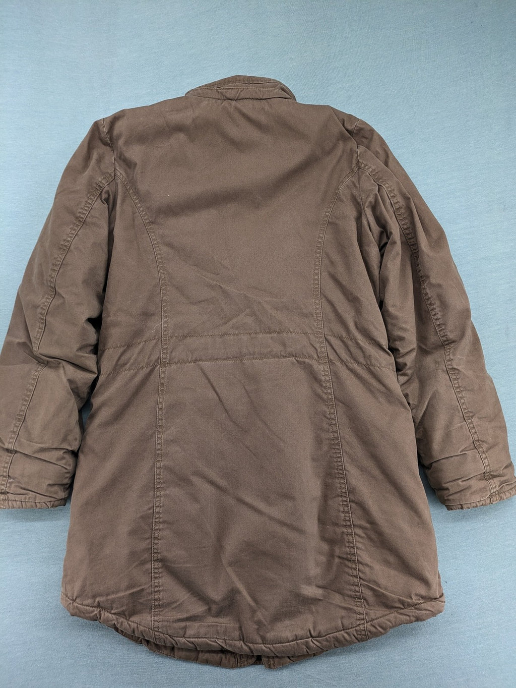Cecilia Classics brown jacket quilted cotton with adjustable waist and zipper-button closure.