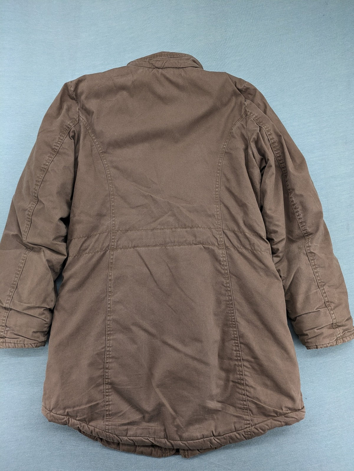 Cecilia Classics brown jacket quilted cotton with adjustable waist and zipper-button closure.