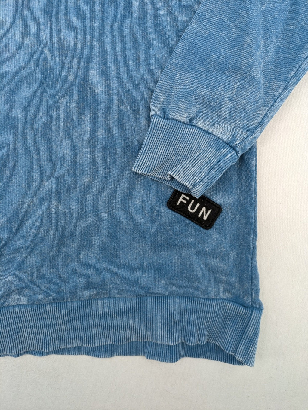 Zara turtle neck jumper blue distressed with graphic prints and patches, size 152.