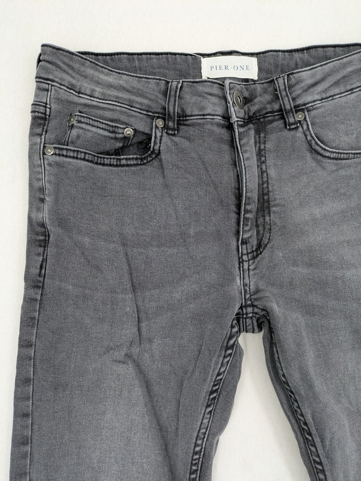 Pier One grey slim fit jeans with classic five-pocket design and washed stretch denim.