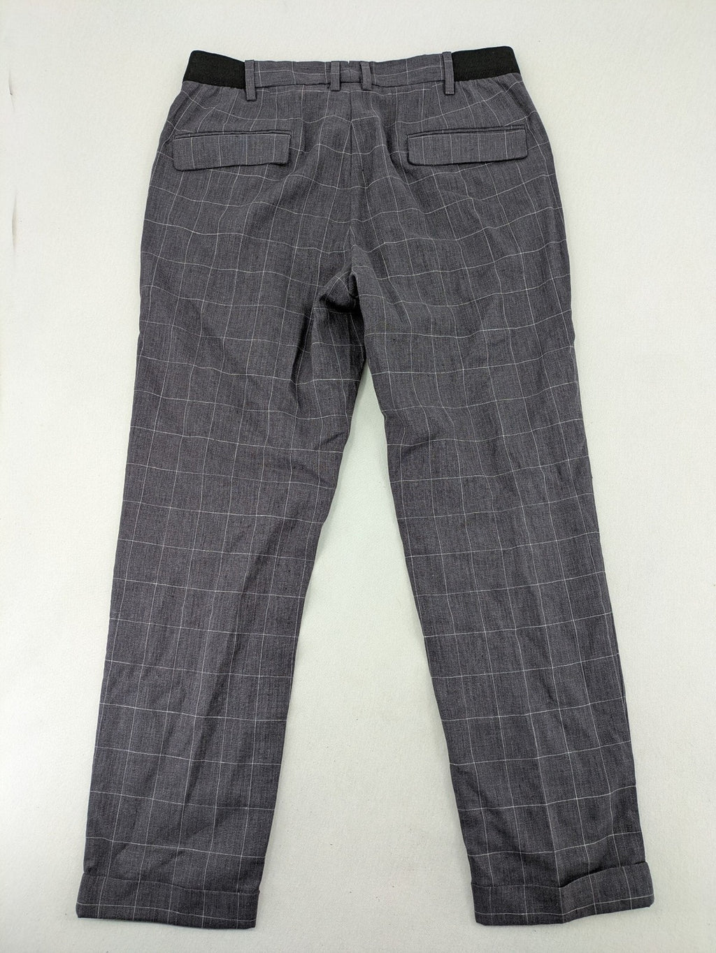 MNG Man grey plaid pants with rolled hem and stretch performance material.