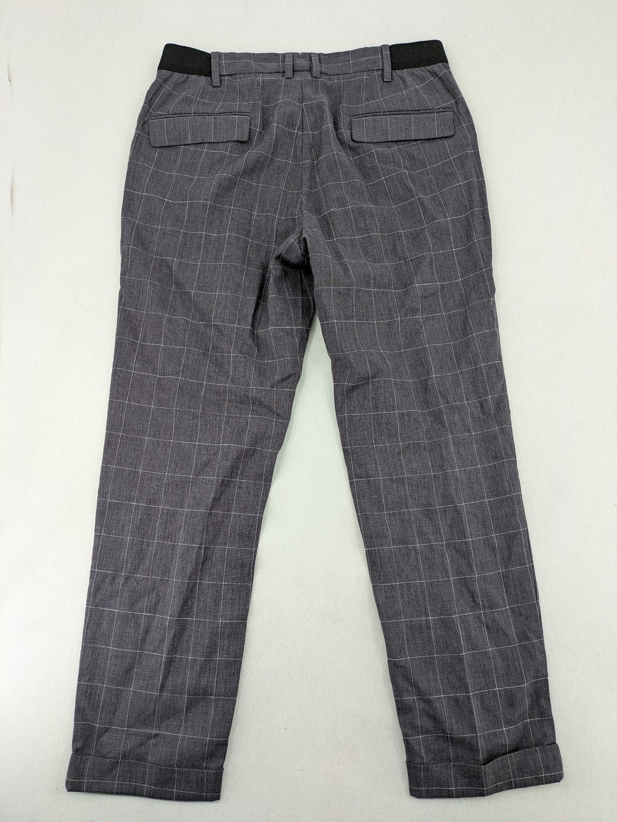 MNG Man grey plaid pants with rolled hem and stretch performance material.