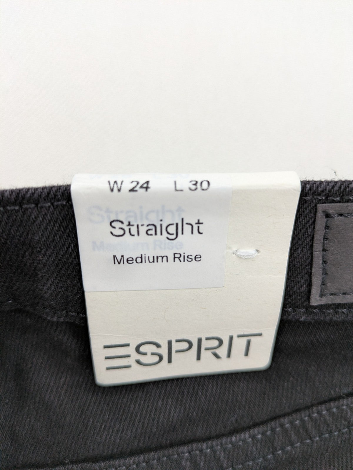 Esprit grey straight jeans with medium rise, classic denim style, zip and button closure.