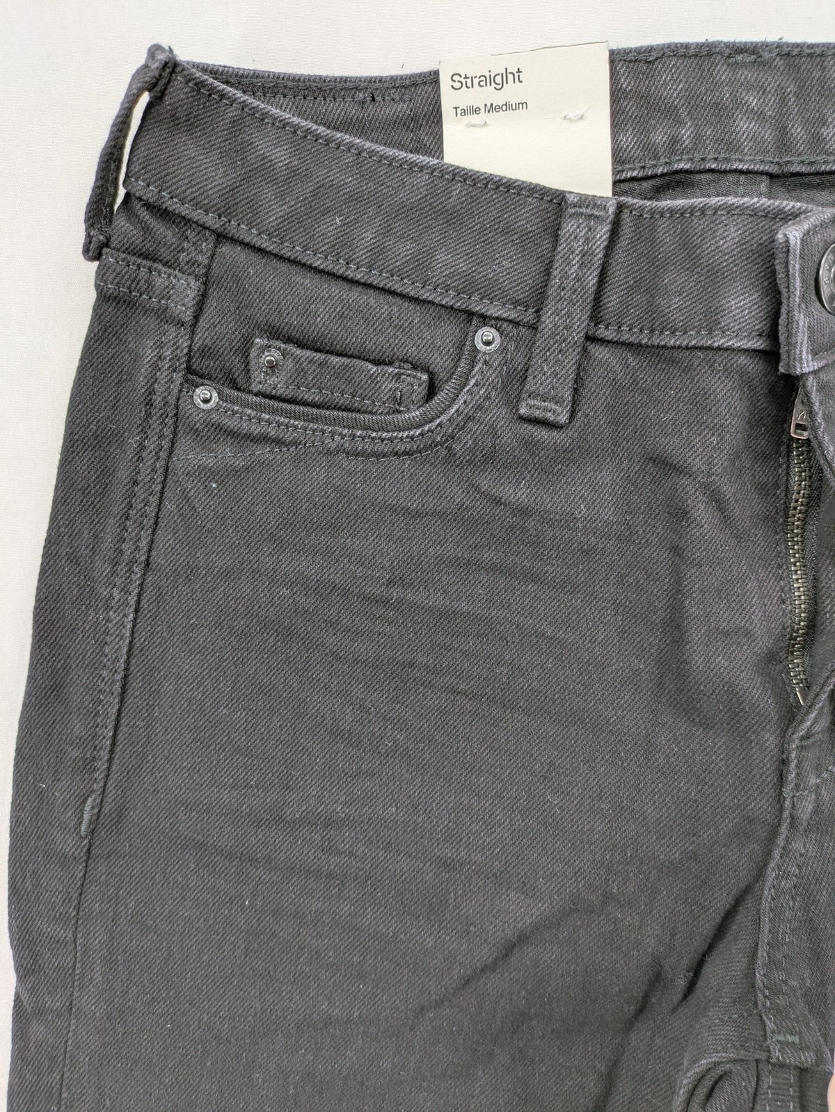 Esprit grey straight jeans with medium rise, classic denim style, zip and button closure.