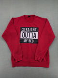 FSBN red turtle neck jumper with "Straight Outta My Bed" graphic print and slim fit.