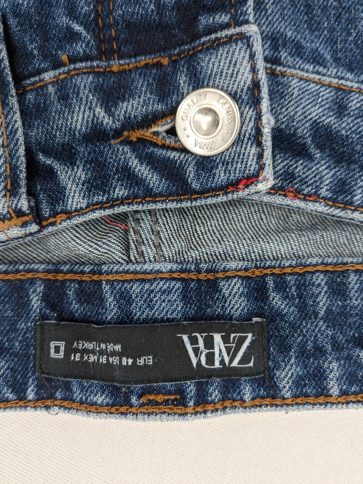 Zara blue straight jeans with classic 5-pocket design and button fly.