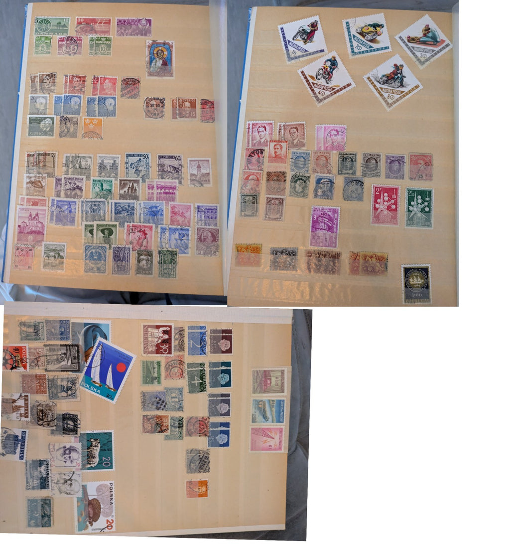 Beige postage stamp album featuring over 1000 stamps from Germany and Europe.