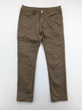 Vavell khaki skinny jeans five-pocket design with unique front zipper detail.