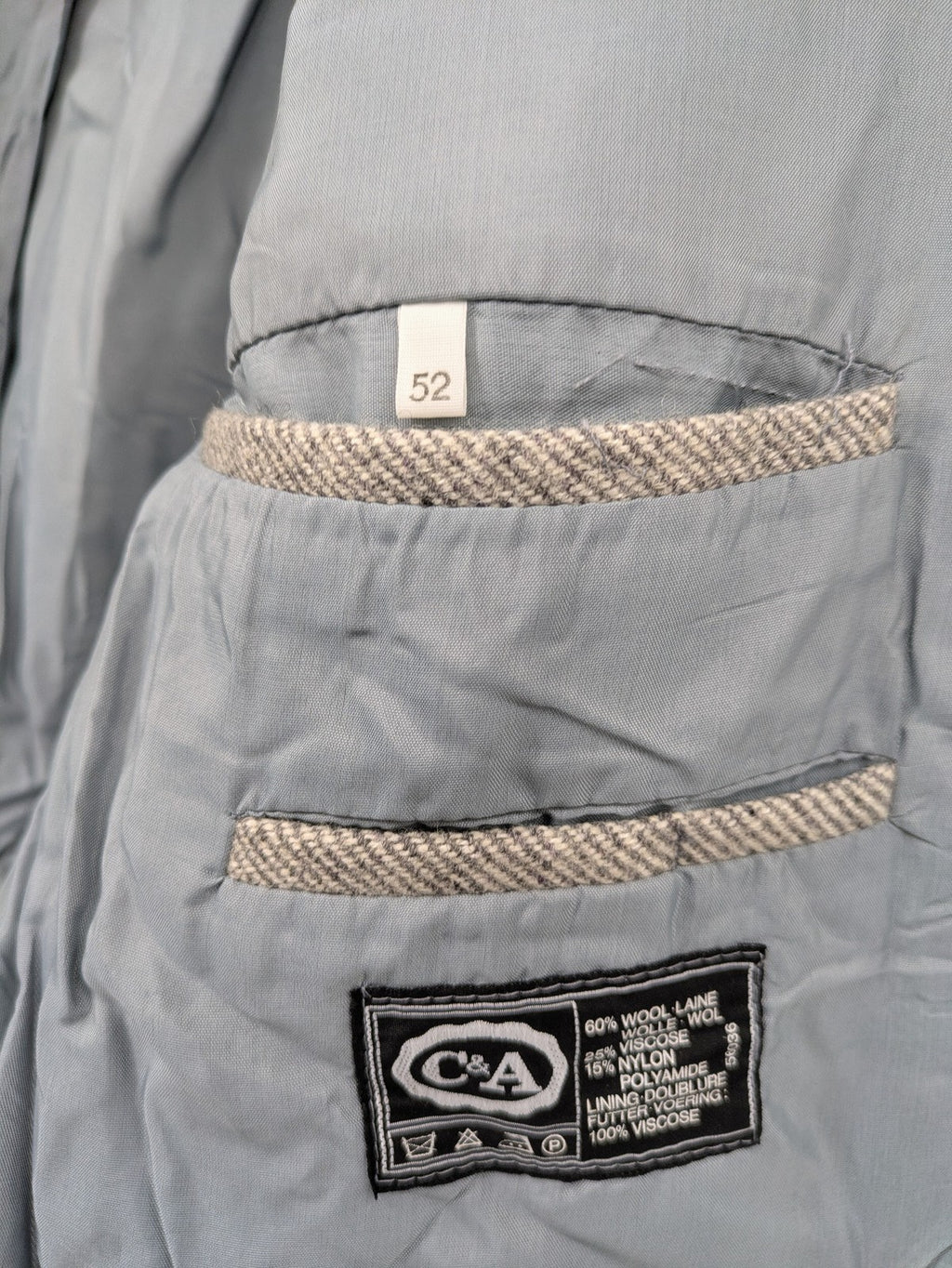 C&A grey blazer wool blend herringbone pattern fully lined classic style