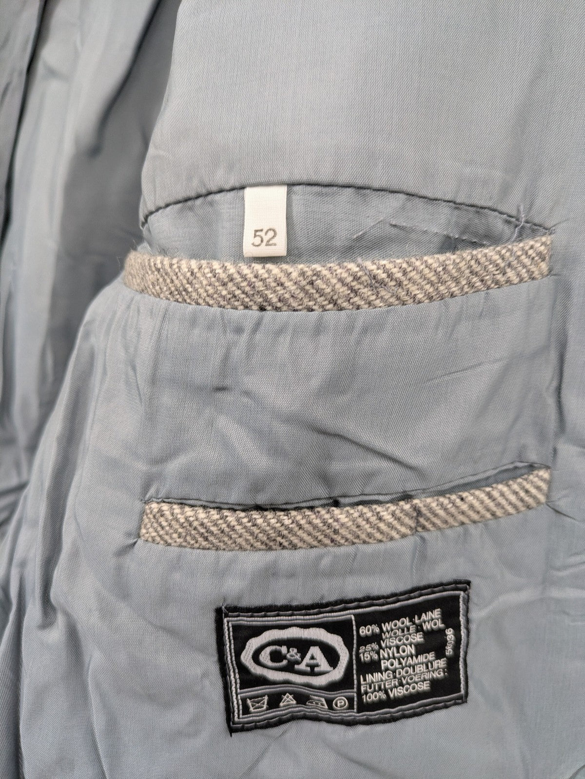 C&A grey blazer wool blend herringbone pattern fully lined classic style