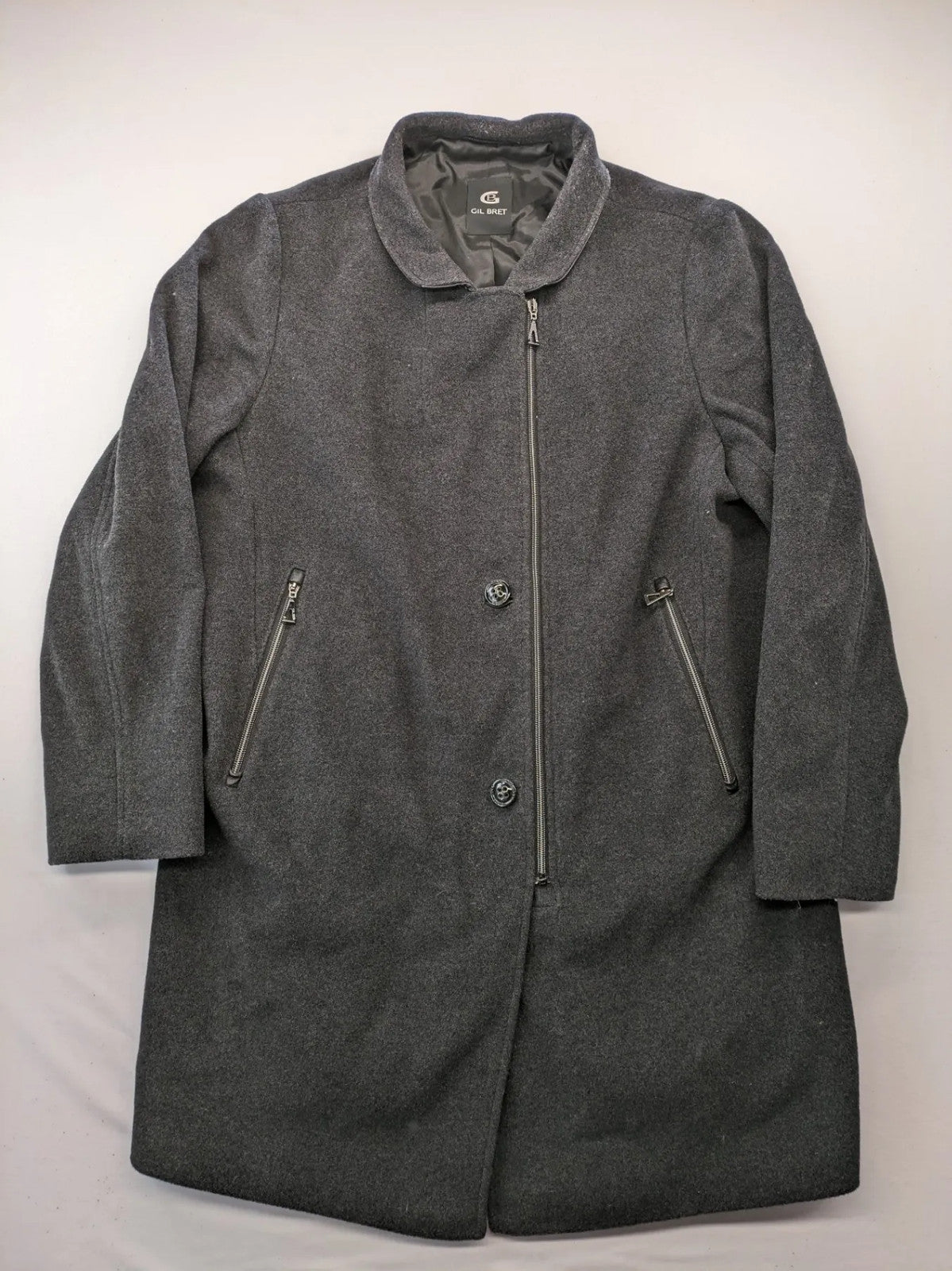 Gil Bret grey coat cashmere blend asymmetrical zipper two zip pockets