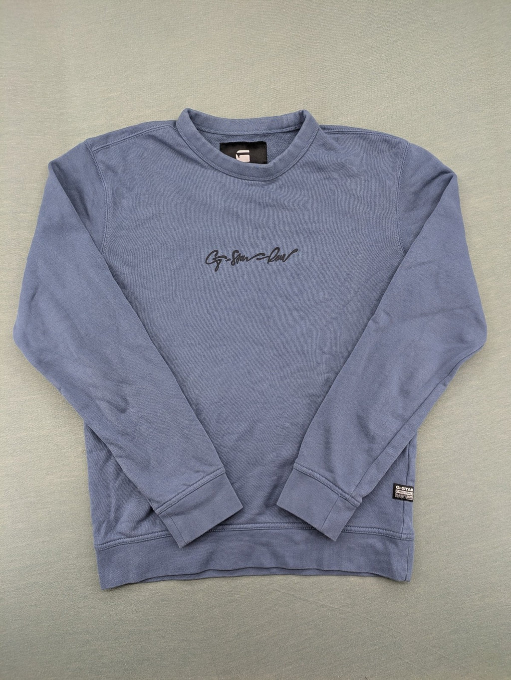 G-Star Raw blue turtle neck jumper with subtle logo on chest, made from organic cotton blend.