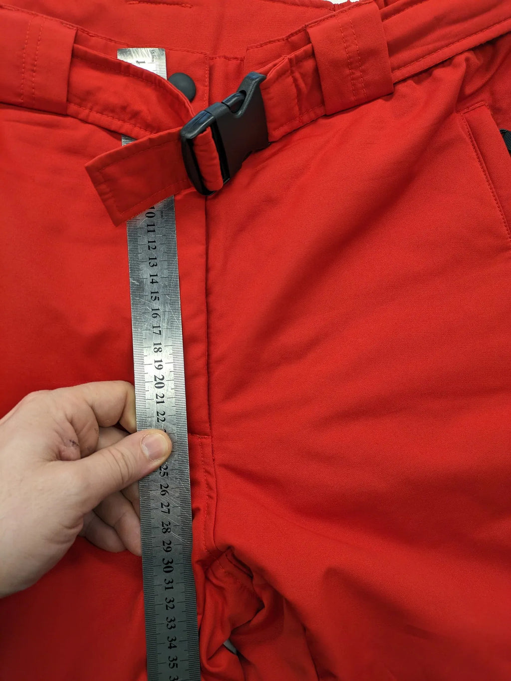 Rodeo red ski pants padded design adjustable belt multiple zip pockets
