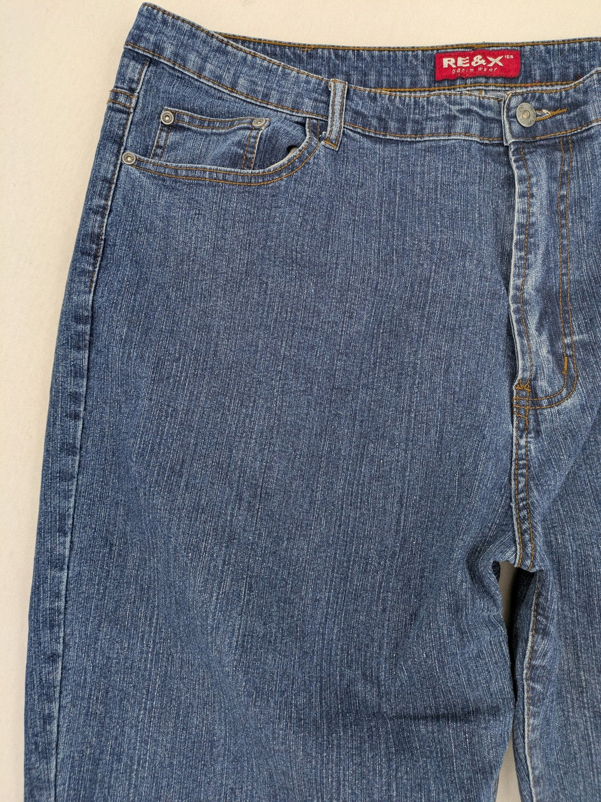 RE&X blue straight jeans dark wash five-pocket design stretch denim material