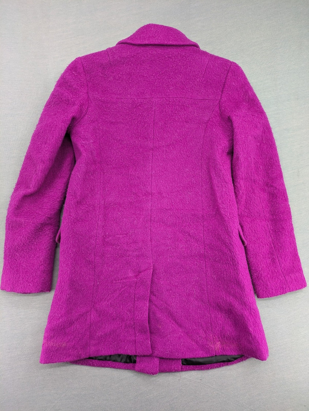 H&M purple coat classic collar vibrant fuchsia wool blend with button closure