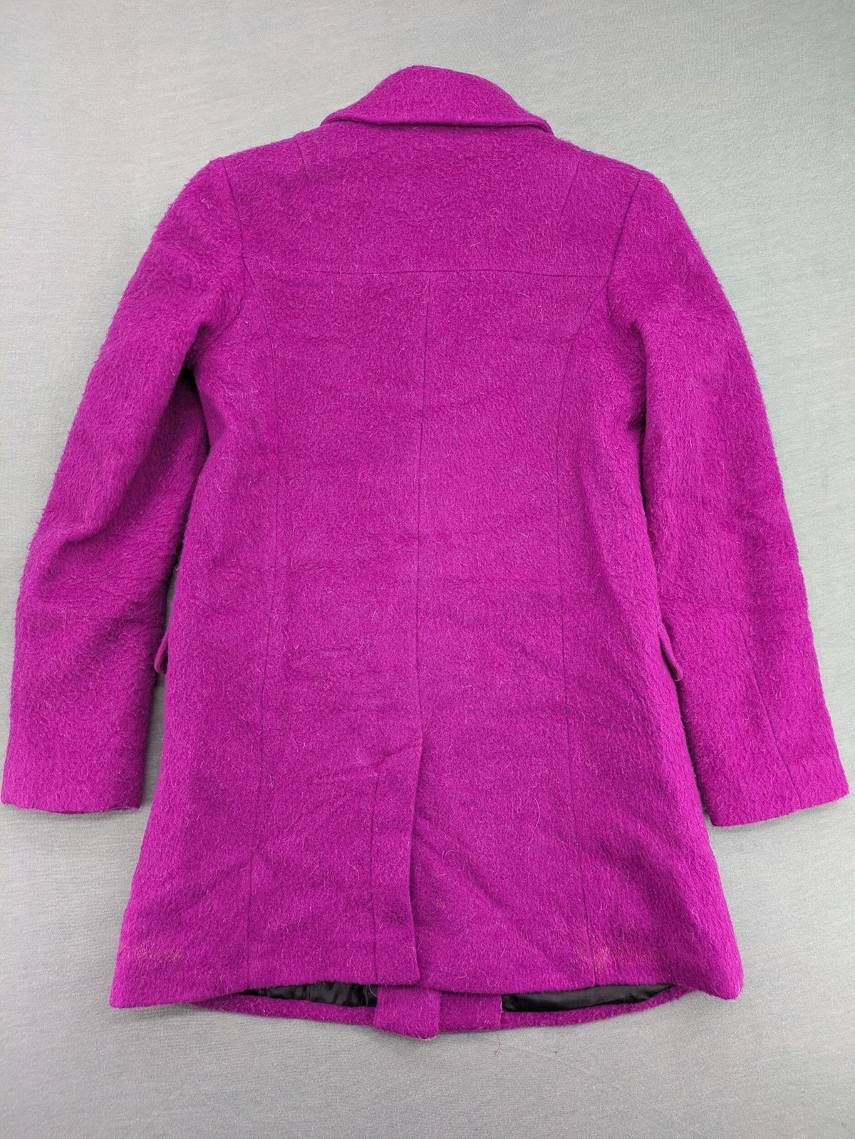 H&M purple coat classic collar vibrant fuchsia wool blend with button closure