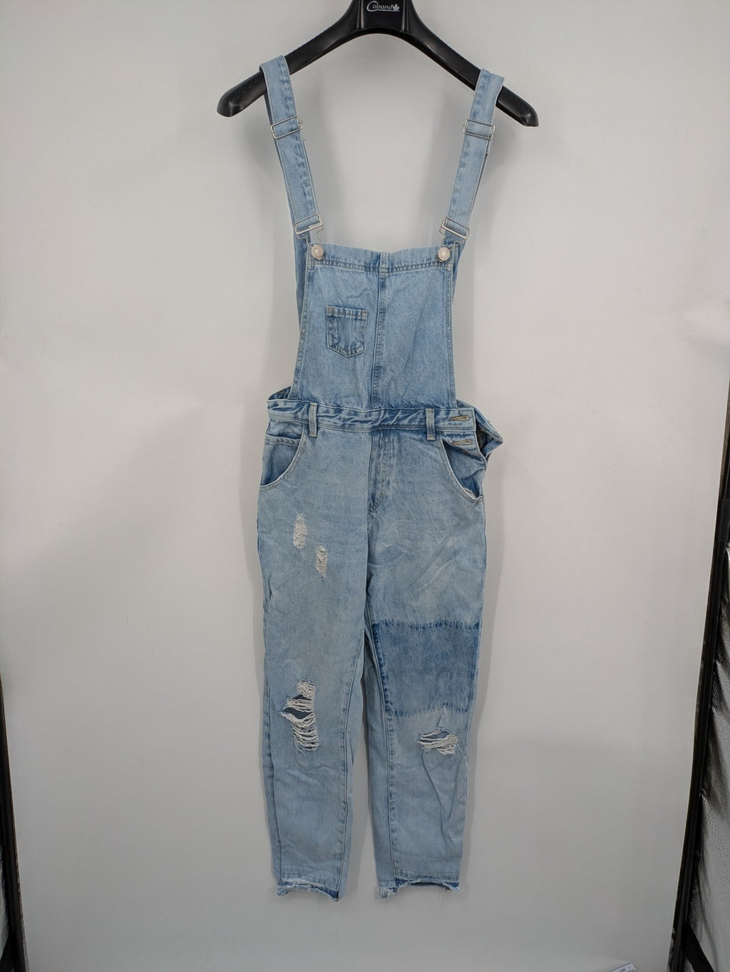 FB Sister blue straight jeans distressed patchwork design relaxed fit 100% cotton