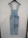 FB Sister blue straight jeans distressed patchwork design relaxed fit 100% cotton