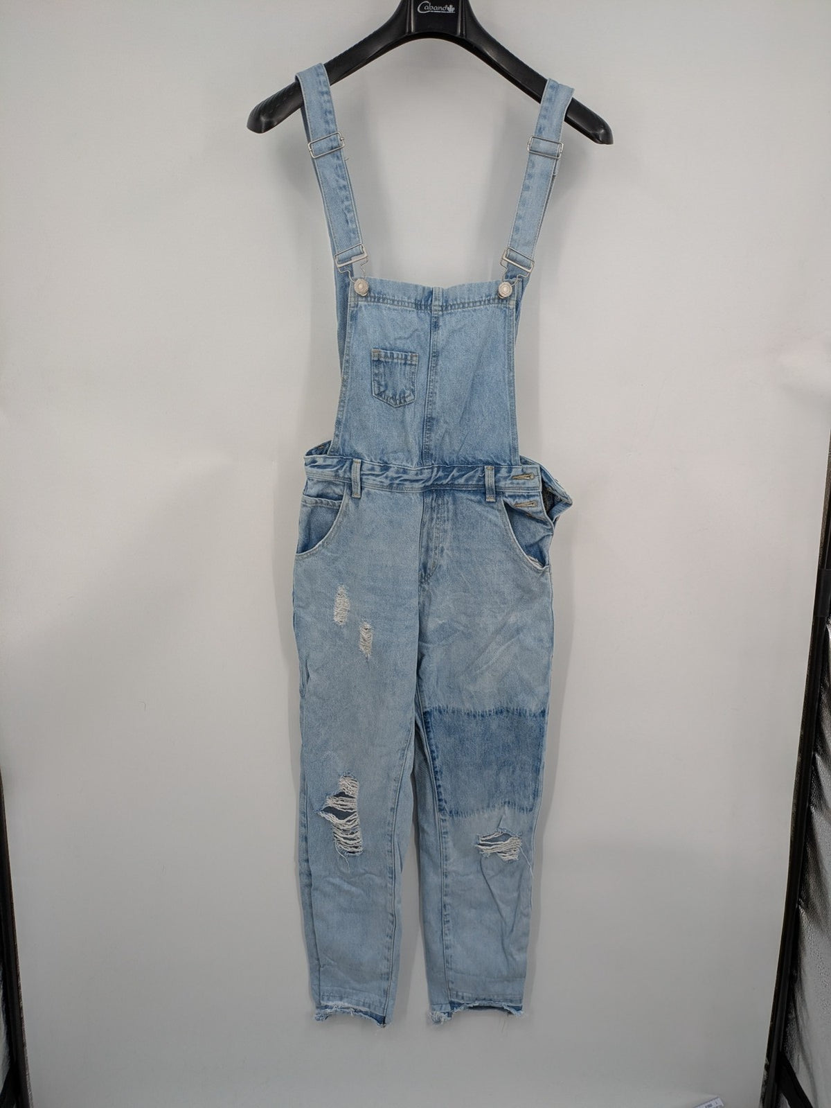 FB Sister blue straight jeans distressed patchwork design relaxed fit 100% cotton
