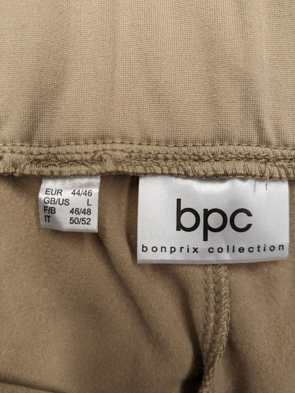 bpc bonprix collection beige leggings with colorful Aztec pattern at knees and hem