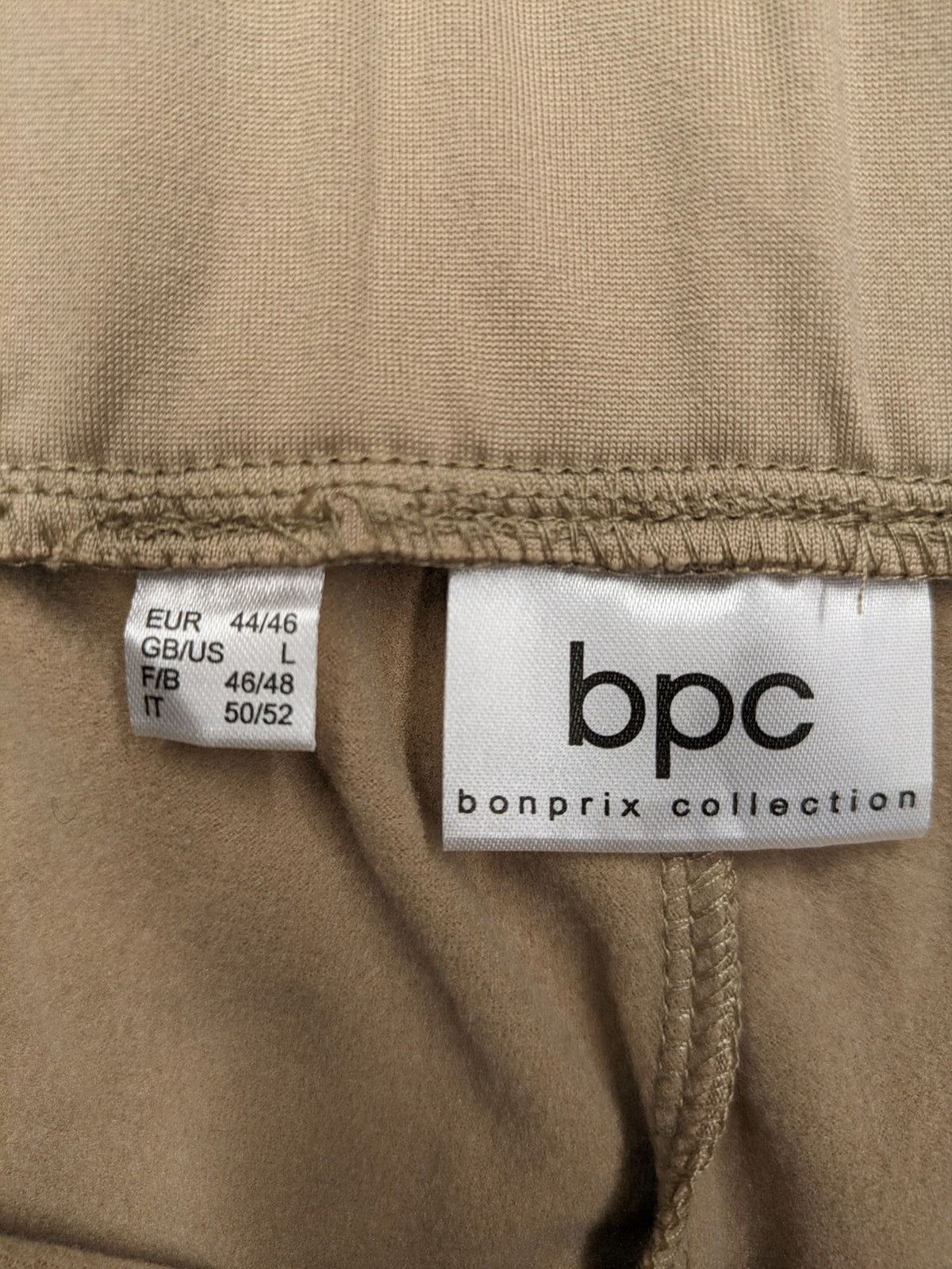 bpc bonprix collection beige leggings with colorful Aztec pattern at knees and hem
