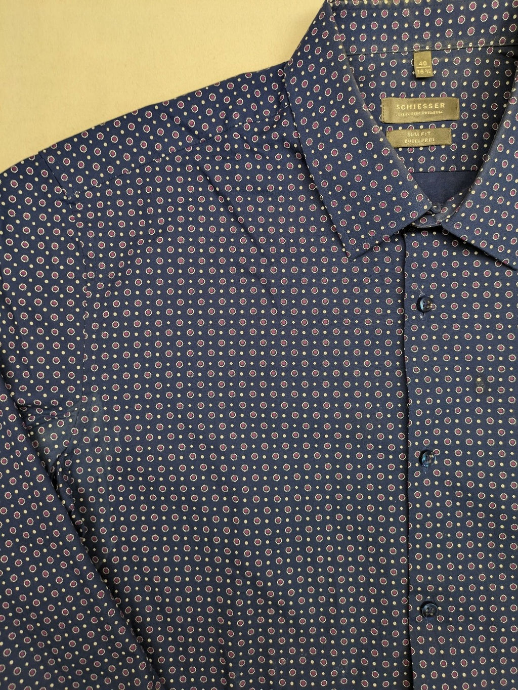Schiesser pink button-up shirt slim fit geometric pattern breathable cotton