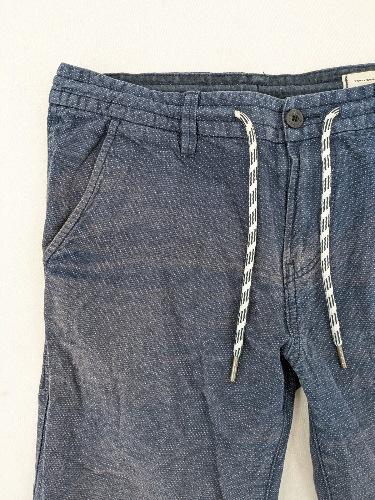 Tom Tailor Denim blue chino shorts slim fit adjustable drawstring cotton microdot pattern