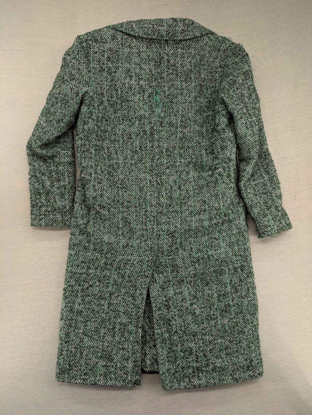 Esprit green black white tweed coat with notch collar and three-button closure.