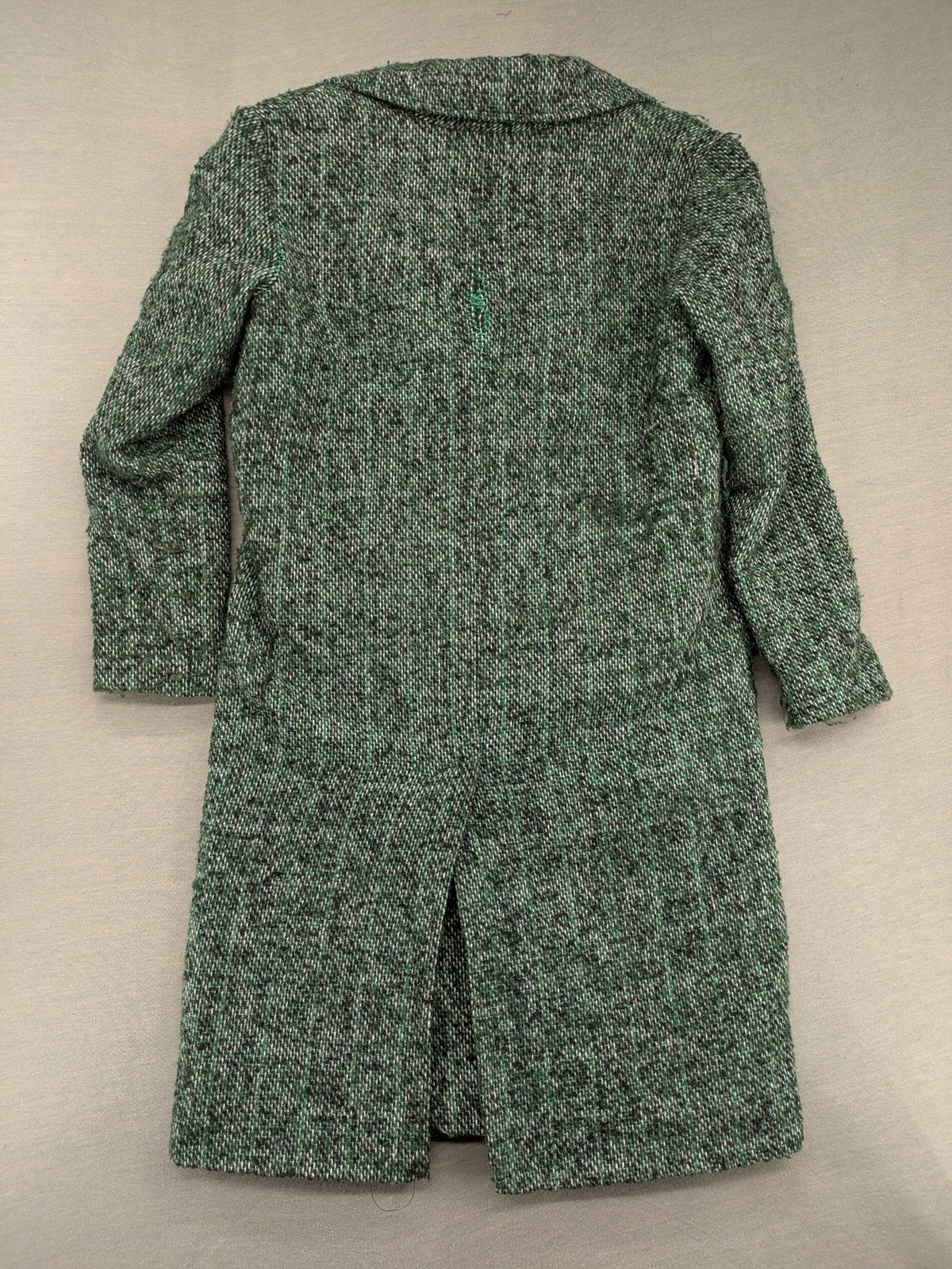 Esprit green black white tweed coat with notch collar and three-button closure.