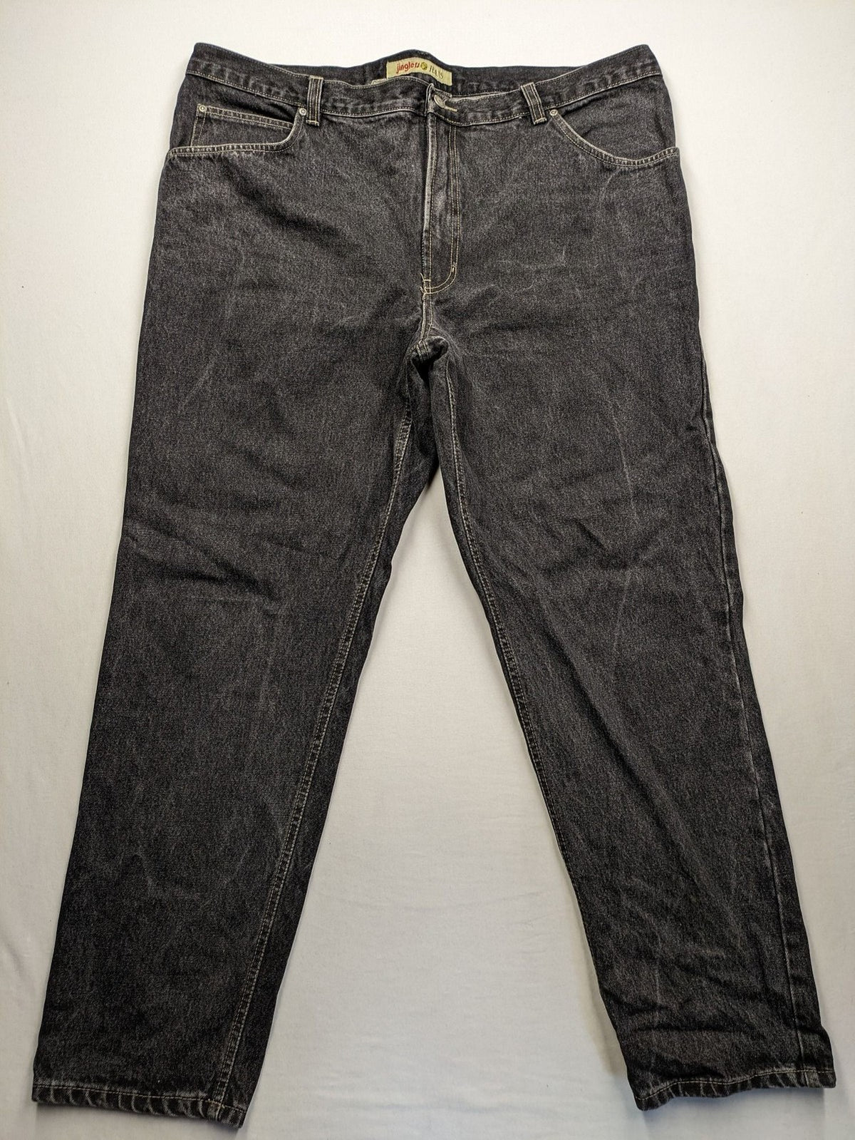 Jinglers straight jeans black grey faded wash, classic 5-pocket style, 100% cotton.