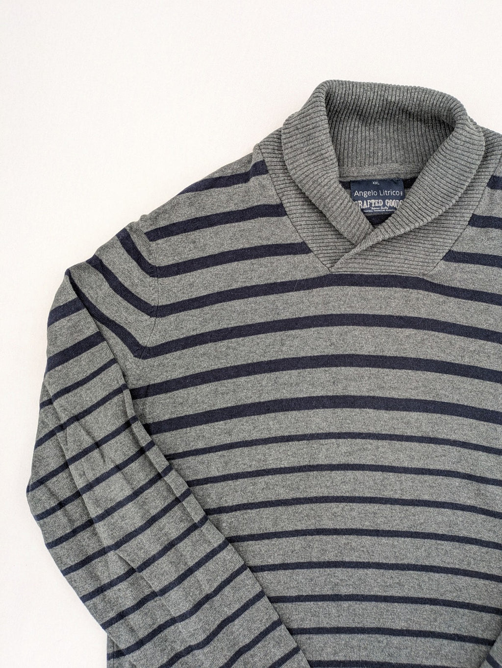 Angelo Litrico grey and navy striped turtle neck jumper with stylish shawl collar.