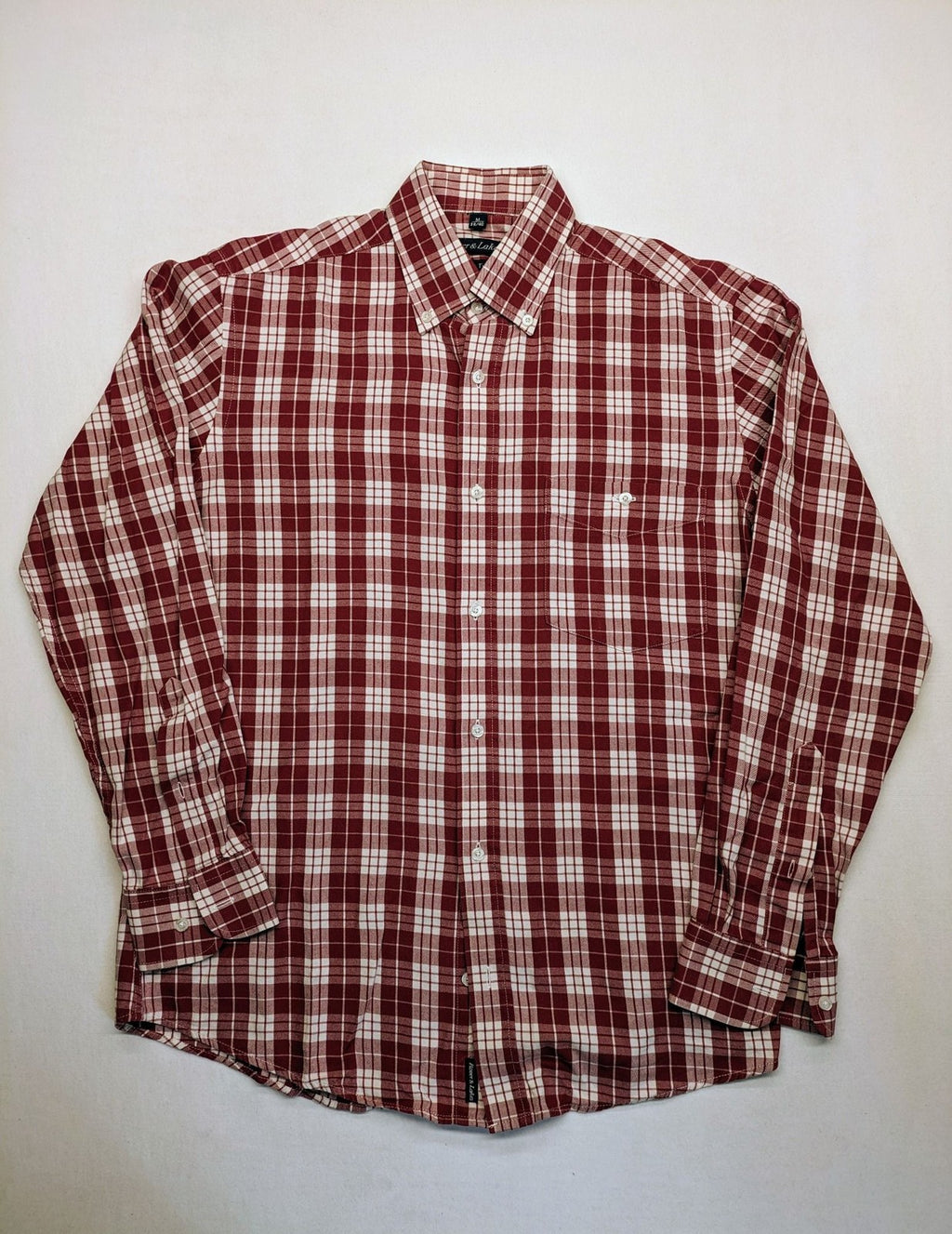 Rover & Lakes red checkered long sleeve shirt, button-down collar, 100% cotton twill.