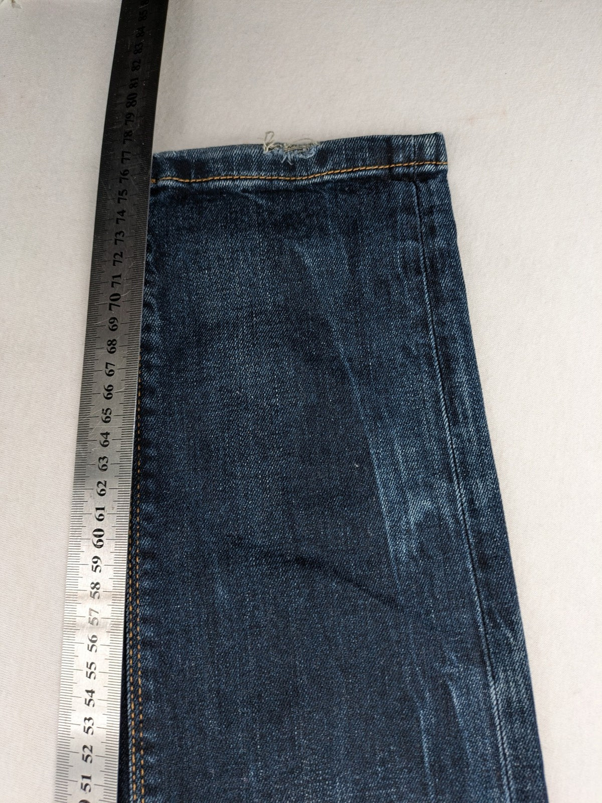 Lufian blue straight jeans dark wash distressed 5-pocket style with stretch denim.
