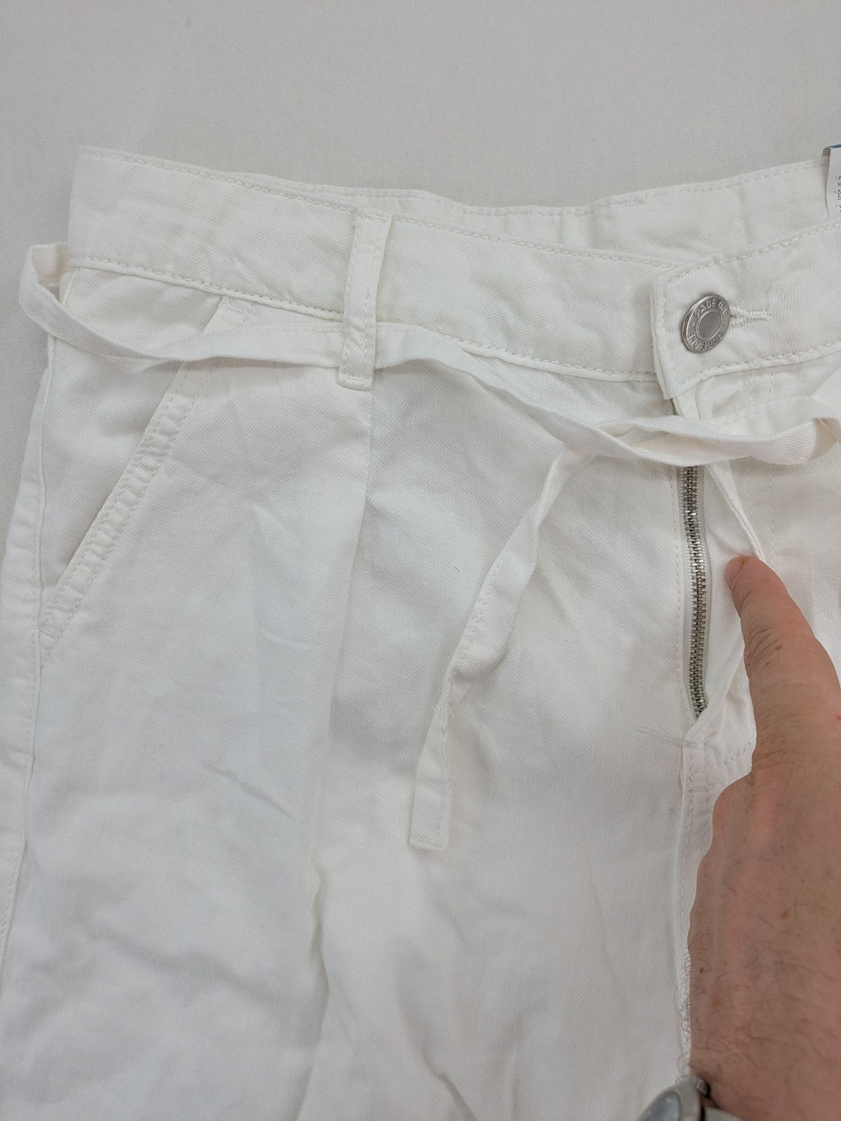 Page One white culotte pants high waist wide leg breathable linen blend with matching belt