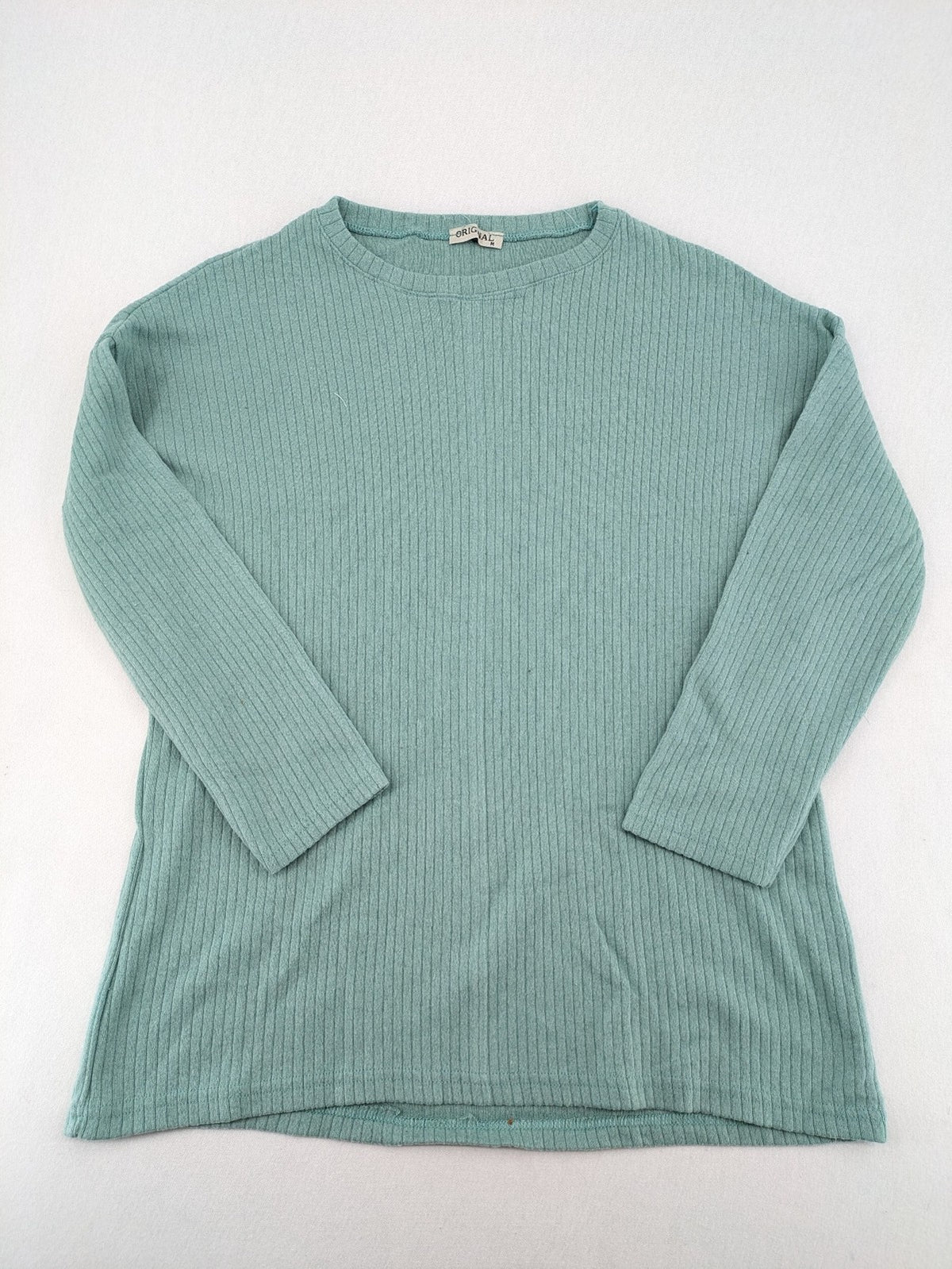 Original knit jumper mint green ribbed texture classic round neck long sleeves