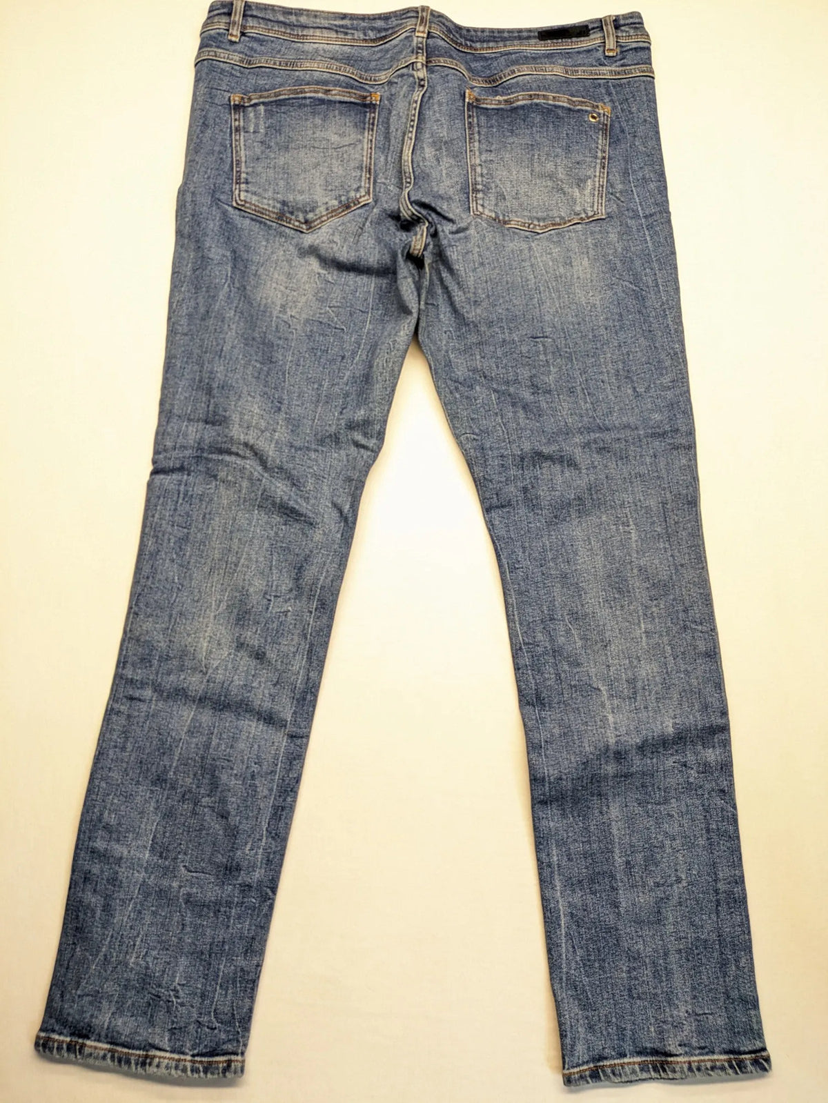 s.Oliver blue straight jeans with red and white side stripes, soft cotton blend material