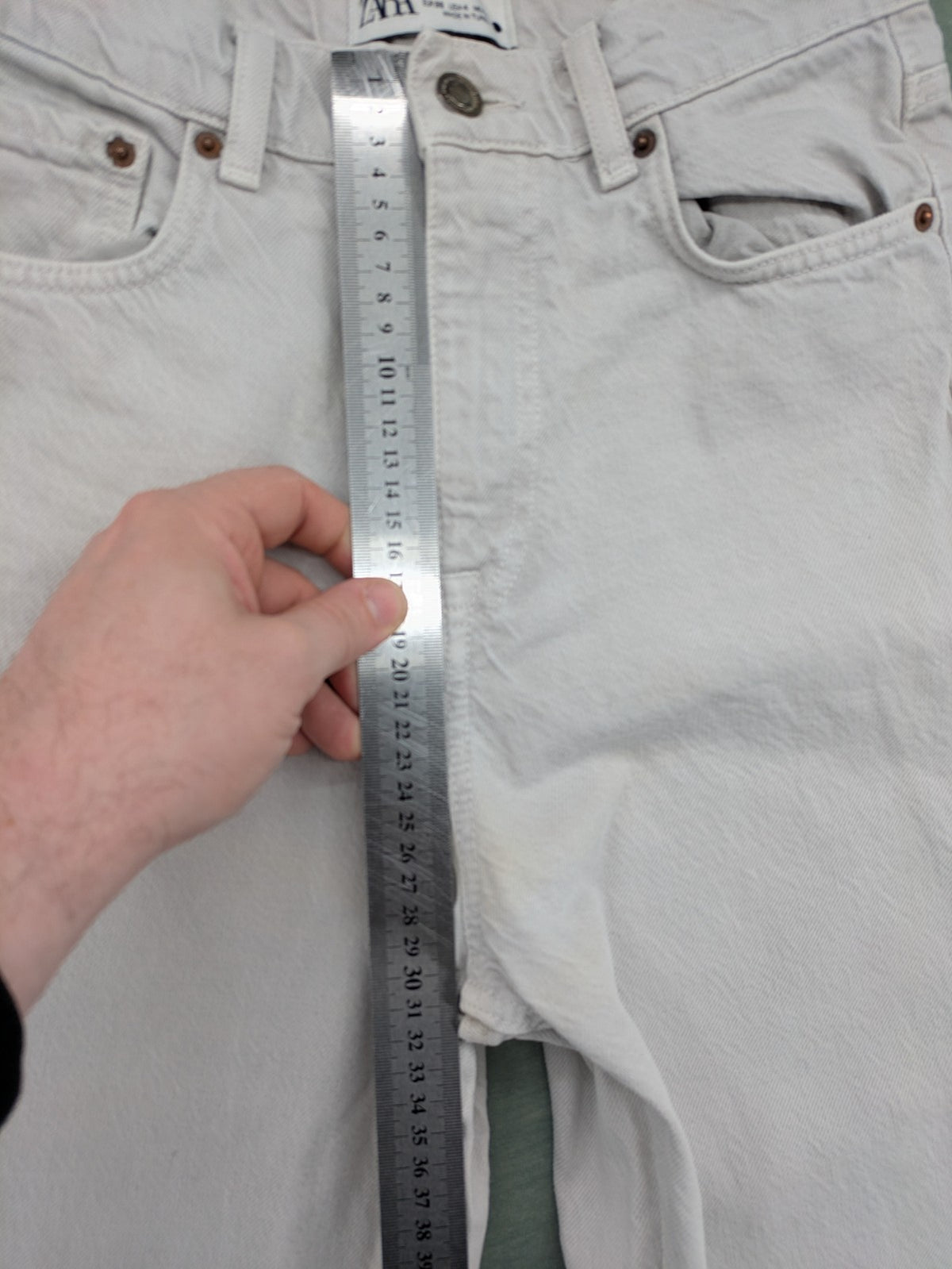 Zara grey straight jeans high waist 5-pocket design frayed hem vintage style
