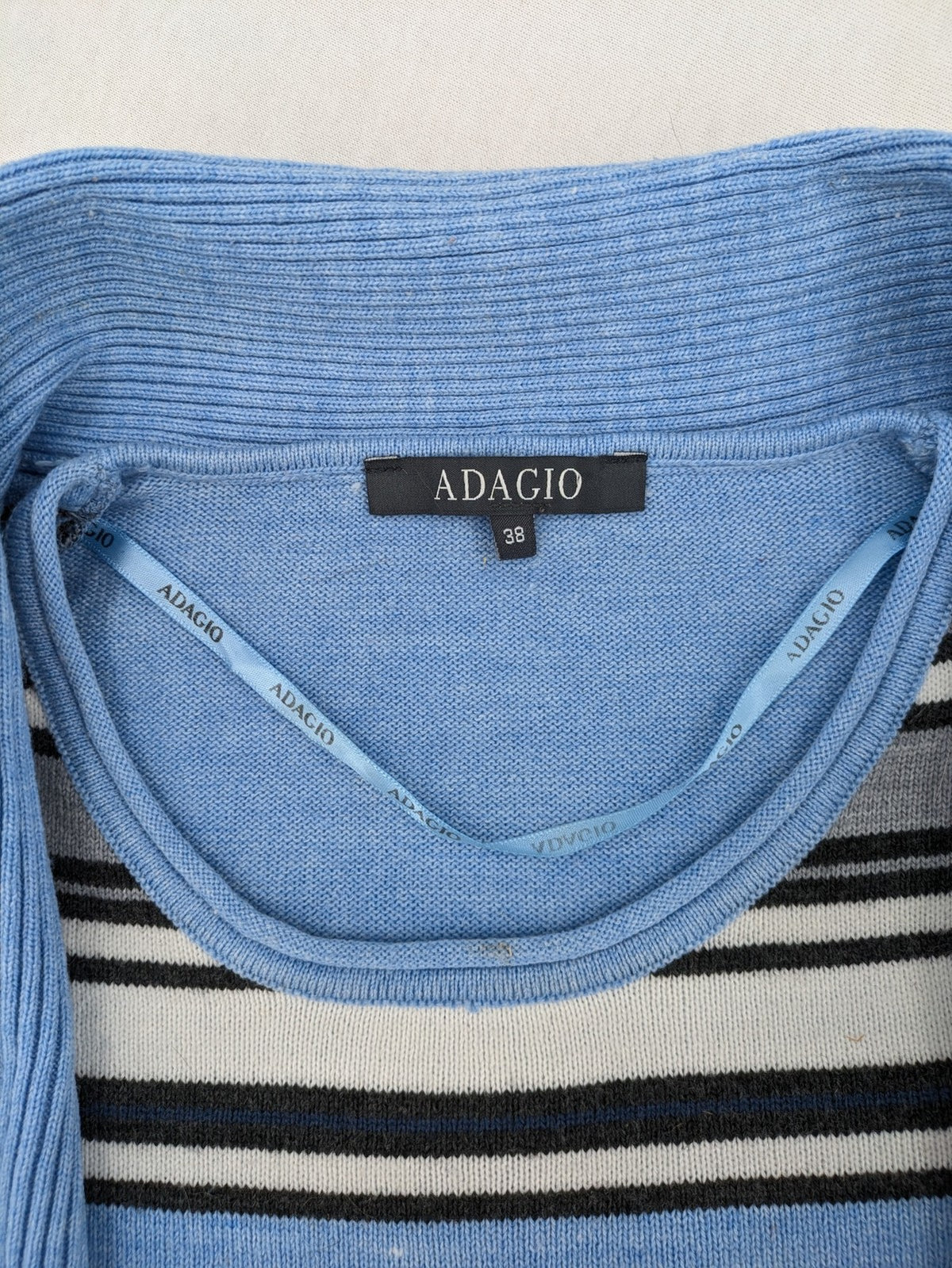 Adagio multi turtle neck jumper set, light blue cardigan, striped top, 100% polyacryl.