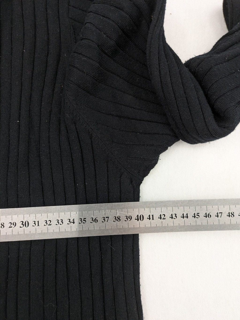 ESMARA black pullover dress ribbed knit with matching fabric belt and long sleeves