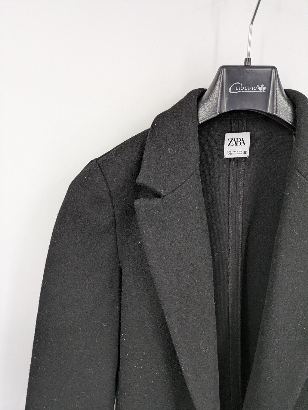 Zara black long coat open front sharp lapel classic design size S
