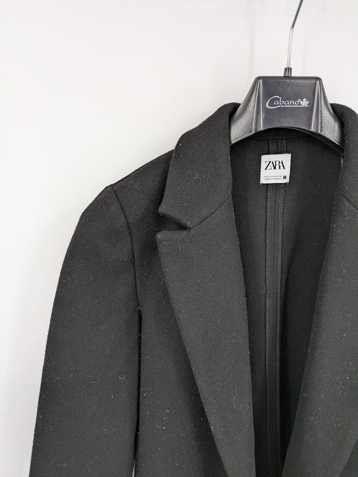 Zara black long coat open front sharp lapel classic design size S