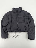 H&M Divided black cropped puffer jacket with zip closure and high collar.
