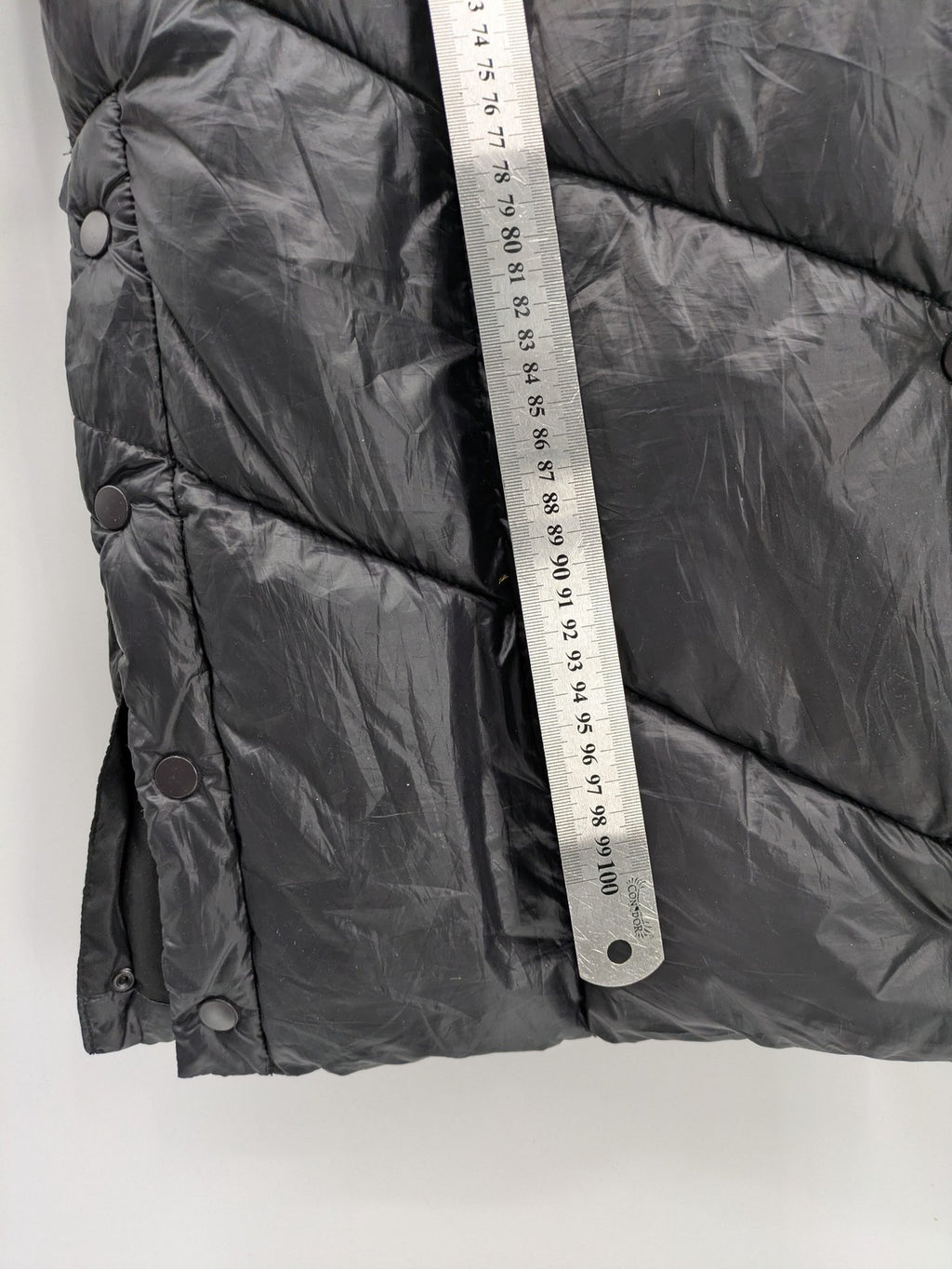 Stradivarius grey coat with chevron quilted pattern and hood, featuring zip closure and snap storm flap.