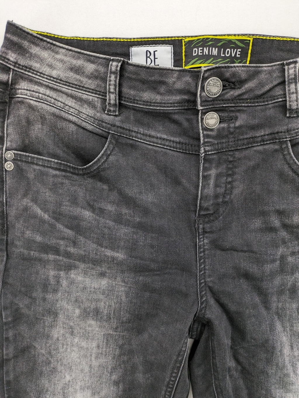 Street One black straight jeans faded wash 5-pocket style with stretch denim.
