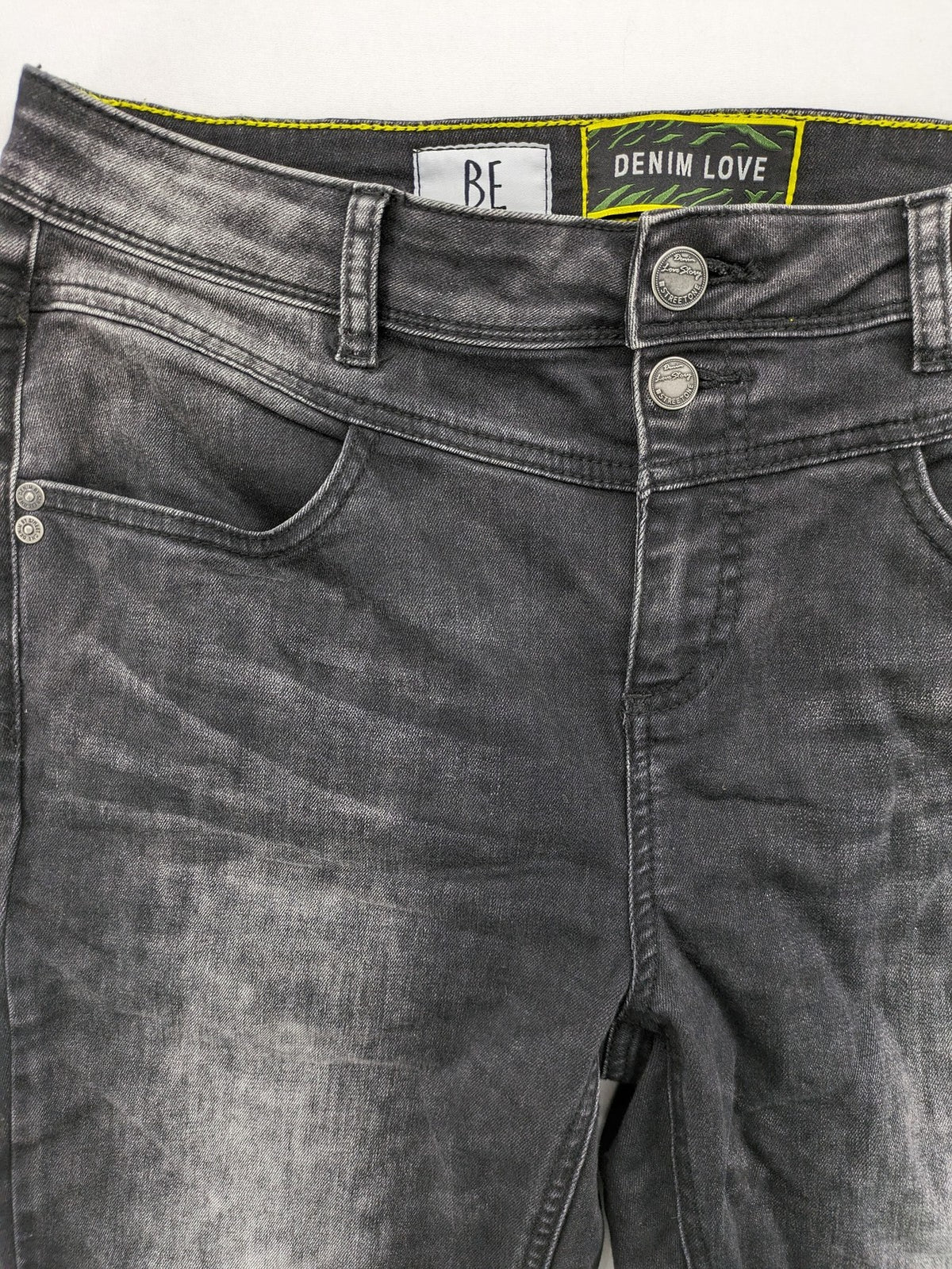 Street One black straight jeans faded wash 5-pocket style with stretch denim.